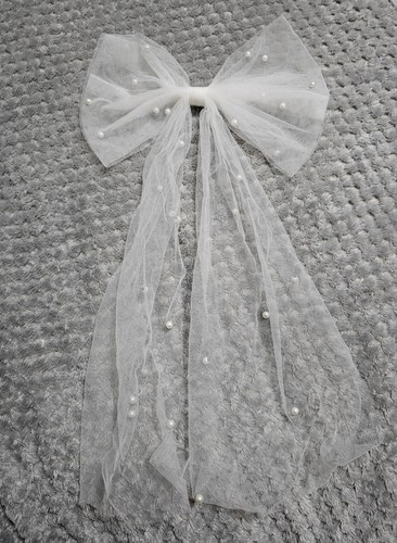 White pearl bow hair - bow, clip