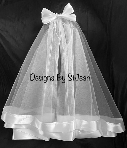 Tier white satin edge veil - 2,