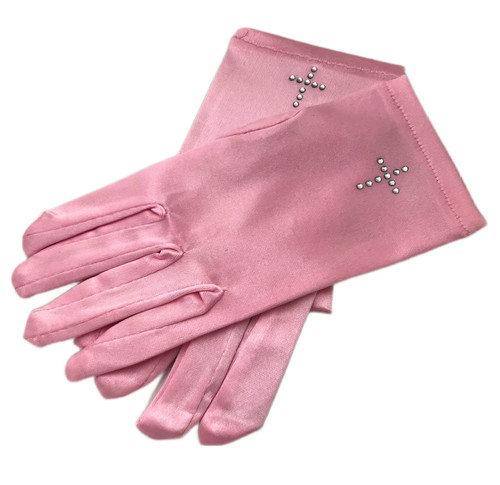Pink satin glove - pink, bow