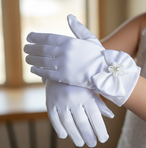 White satin glove with bow - with,