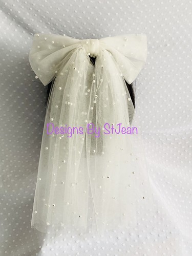 Ivory pearl tulle bow veil - bow,